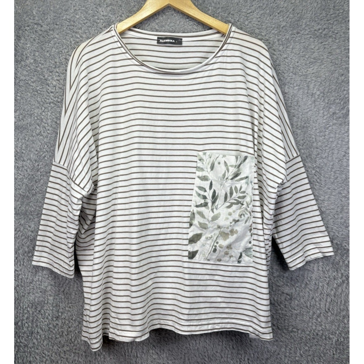 Alembika Womens Sailboat Boxy Tee White Scoop Striped Floral Pocket Lagen Xxl -6